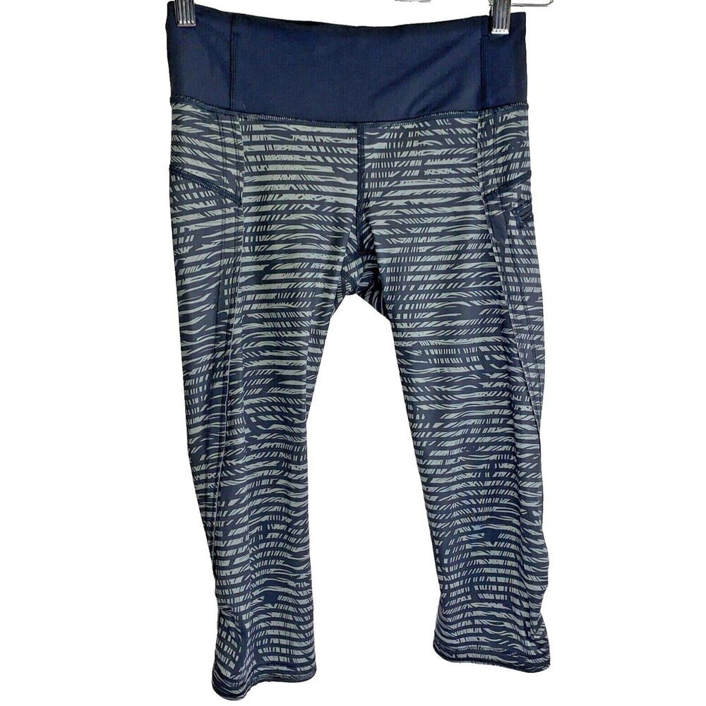 Lululemon Leggings Size 4 Black Grey Patterned Cropped 18"  Zip & Hidden Pockets